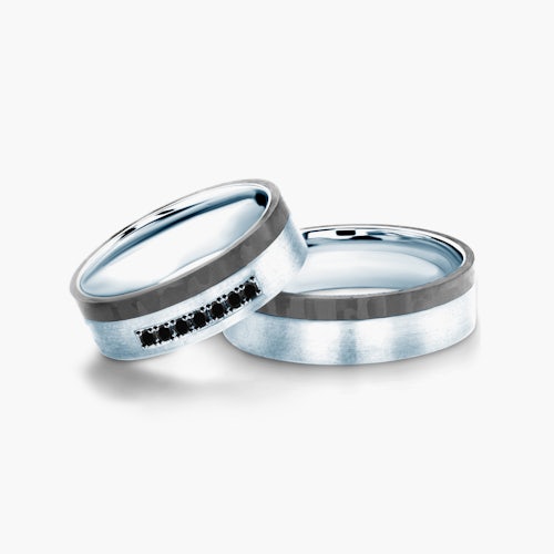 Obrączki ślubne: carbon, srebro, płaskie, 6 mm